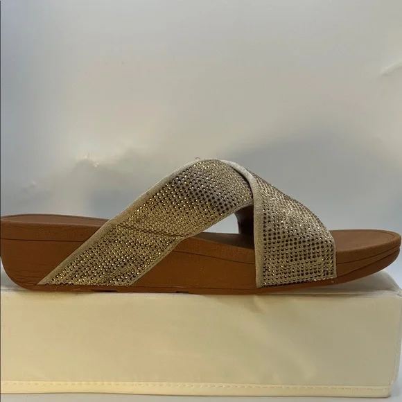 Fitflop Gold Rhinestones Crisscross Sandals-Size 9-Comfy-Slip on-Casual - Picture 4 of 16